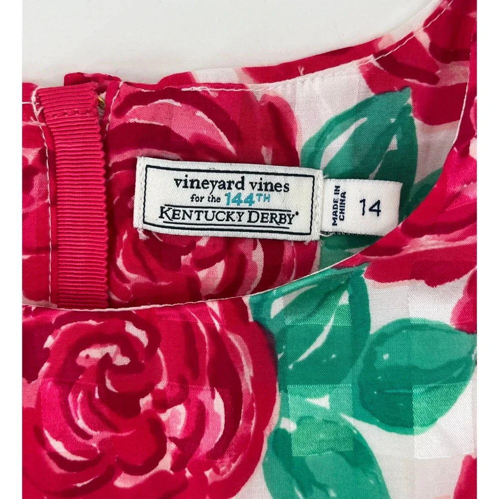 Vineyard Vines Girls 14 Kentucky Derby 144th Rose Floral Sleeveless Dress Red‎